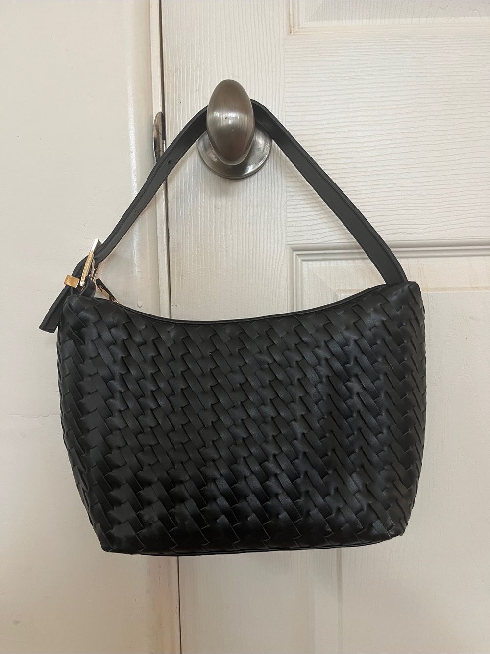 a new day Black Woven Hobo Shoulder Bag with Gold Accent